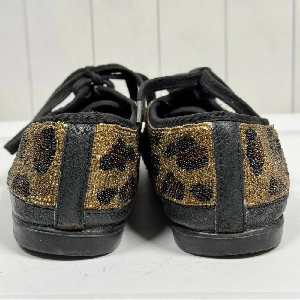 VTG 90s Retro 1996 Beaded Leopard Cheetah Print Shoes Sporty Hipster Sneakers 7M
